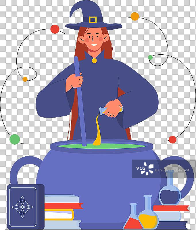 女巫与炼药锅的概念图片素材