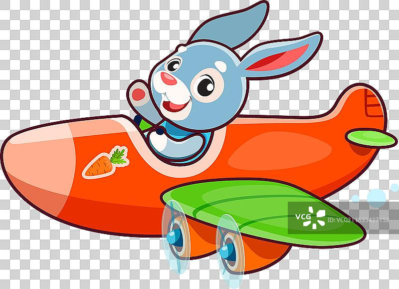 卡通兔子动物角色担任飞机飞行员图片素材