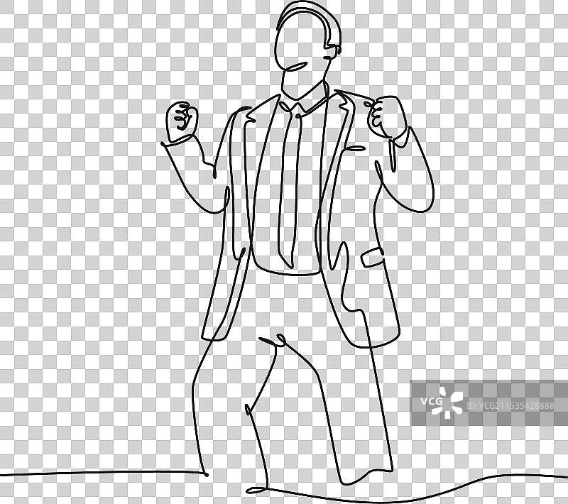 年轻快乐的首席执行官站立的单线画图片素材