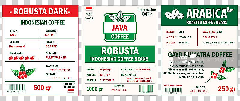 印尼咖啡标签模板，简单扁平风格图片素材