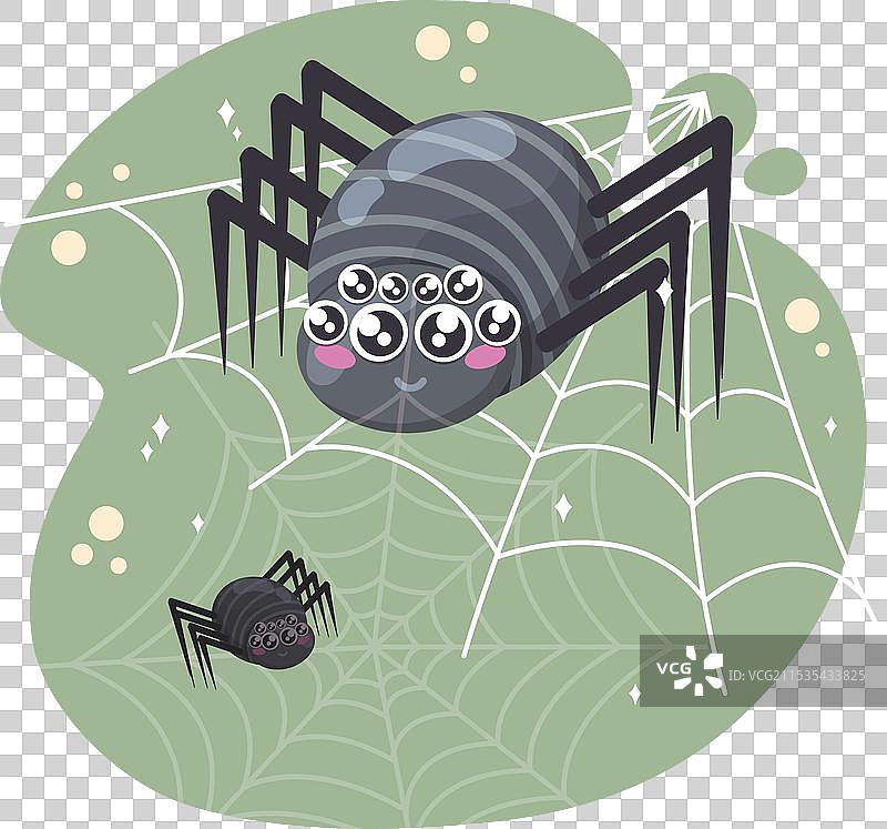 可爱的蜘蛛角色在蜘蛛网上图片素材