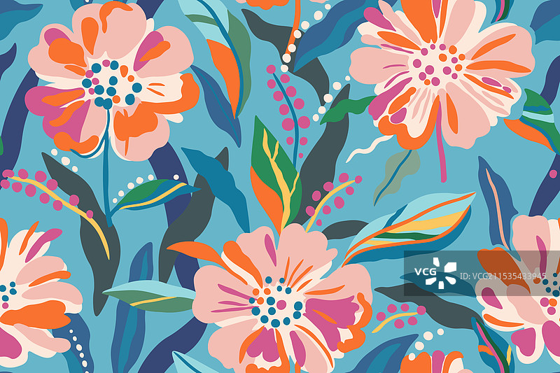 描绘热带植物的多彩图案图片素材