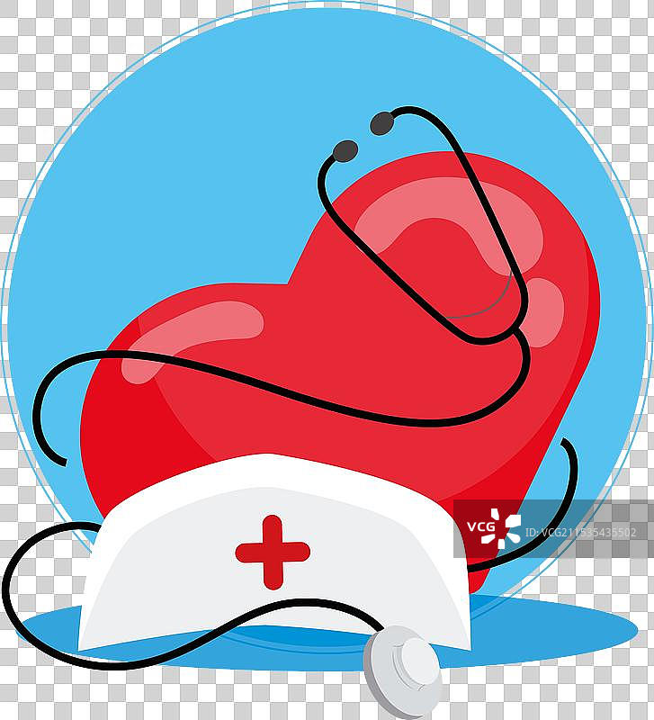 心形和护士帽缠绕在听诊器上图片素材