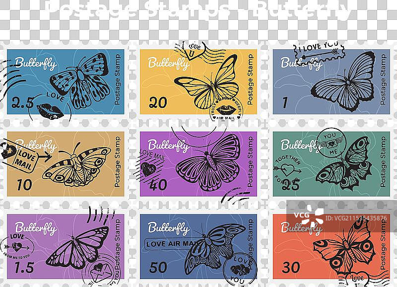 复古邮票上的蝴蝶邮寄邮件图片素材
