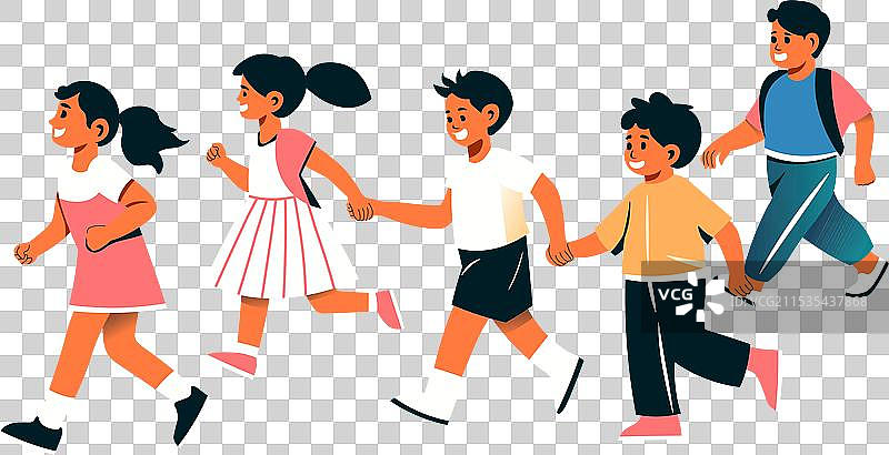 一群孩子手牵手图片素材