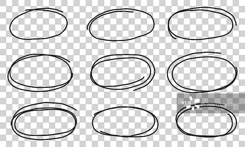 手绘椭圆框涂鸦椭圆套装图片素材