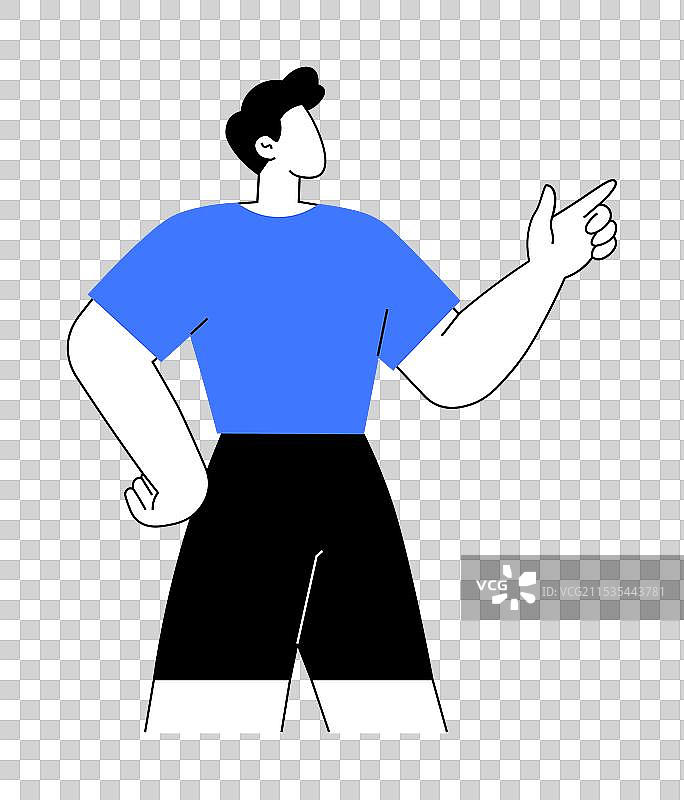 穿着蓝色衬衫的人指向右侧图片素材