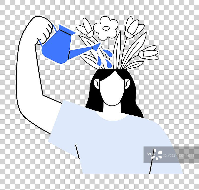 一个人正在给自己种的花浇水图片素材