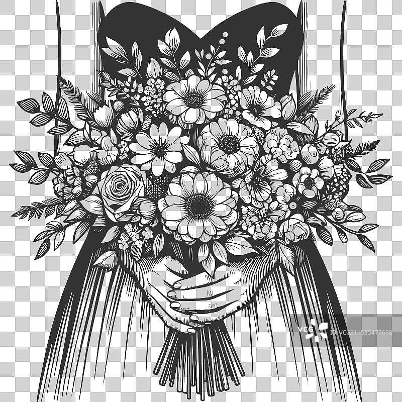 花卉新娘手捧花雕刻图片素材