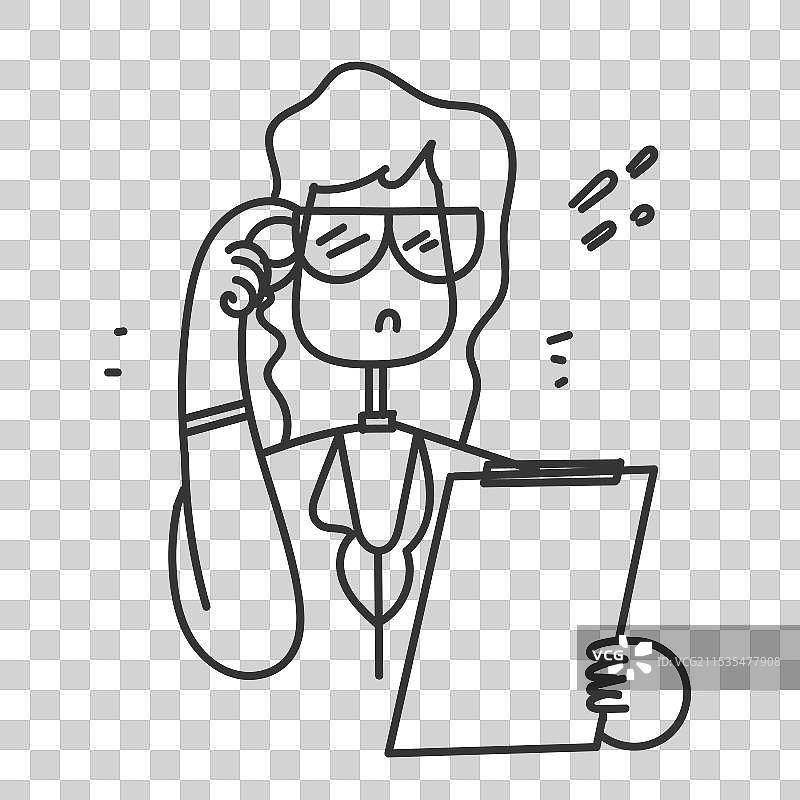 手绘涂鸦风格的戴着厚眼镜的女性正在携带物品图片素材