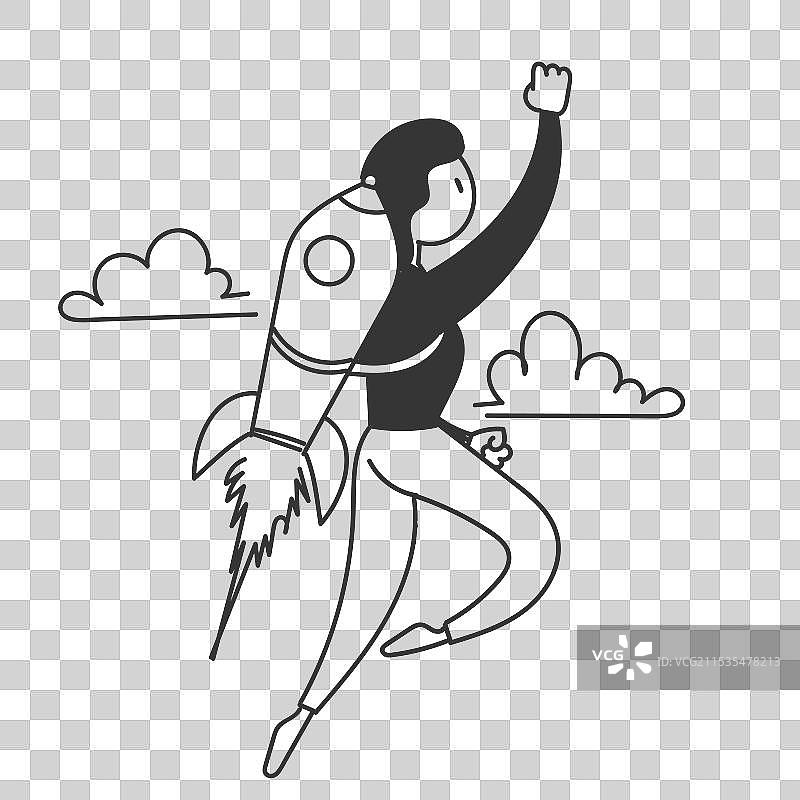 手绘涂鸦的商务人士飞入其中图片素材