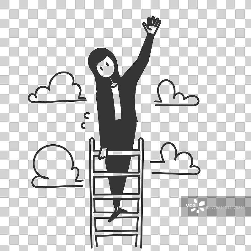 手绘涂鸦：一位女商人正在攀登图片素材