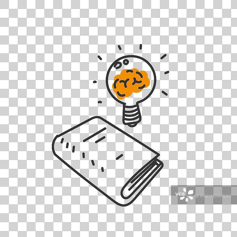 手绘涂鸦书，脑袋在灯泡上图片素材