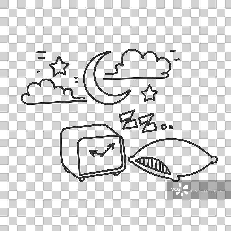手绘涂鸦的月牙和闹钟星星图片素材