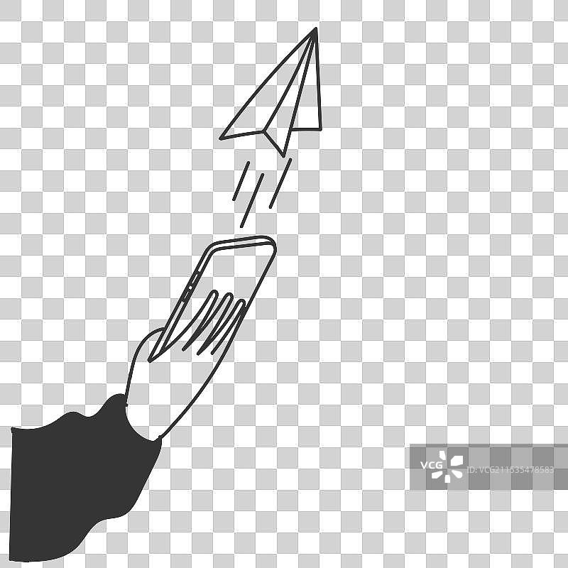 手绘涂鸦纸飞机起飞图片素材