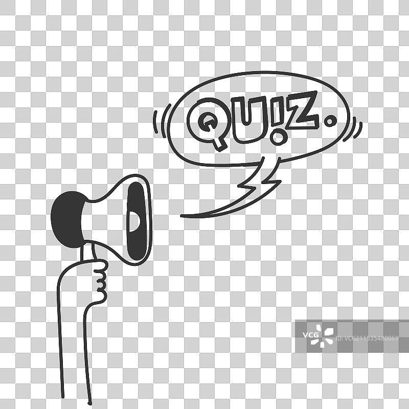 手握扩音器在气泡中大喊测验图片素材