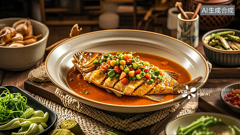 【AI数字艺术】中国传统烹饪美食臭鳜鱼图片素材