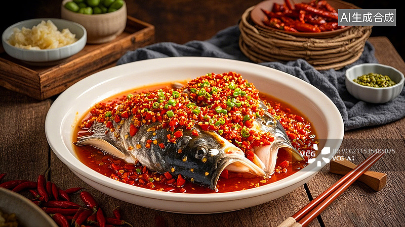 【AI数字艺术】中国传统烹饪美食剁椒鱼头图片素材