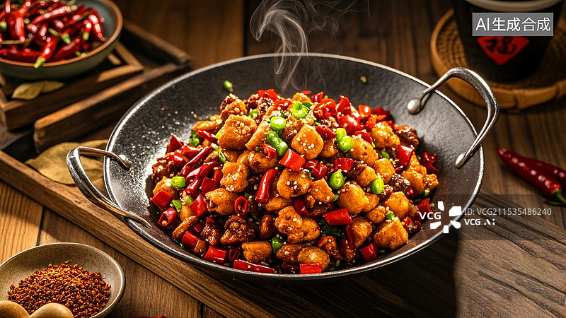 【AI数字艺术】中国传统烹饪美食辣子鸡图片素材