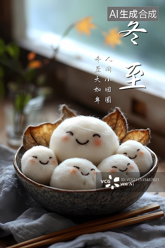 【AI数字艺术】冬至可爱汤圆毛毡风格3D海报图片素材
