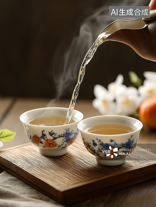 【AI数字艺术】冬至，杯中热茶，绿茶红茶，中国传统饮品图片素材