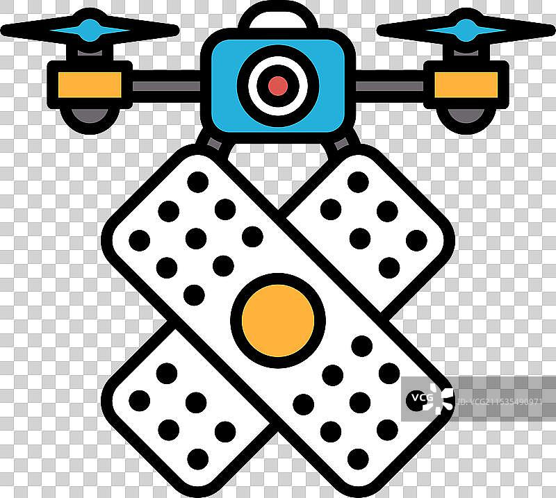 一架顶部装有摄像头的蓝色和黄色无人机图片素材