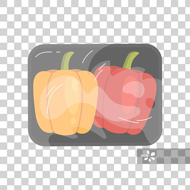 黑色塑料托盘中的彩椒俯视图图片素材