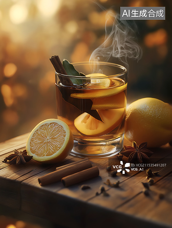 【AI数字艺术】冬天的热红酒，冬至，肉桂橙皮苹果热酒，养生饮食图片素材