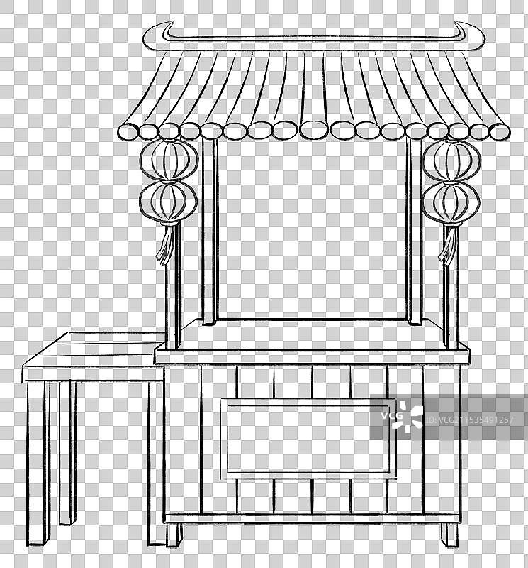 中国传统古代店铺商铺摊位年货亭子国风手绘插画元素图片素材