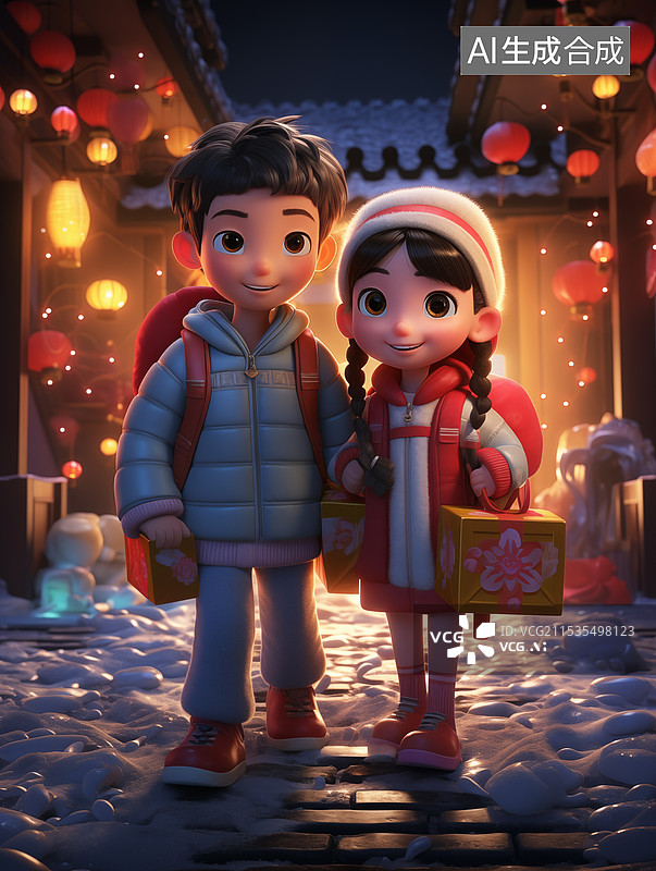 【AI数字艺术】快乐过年回家3D卡通人物画风图片素材