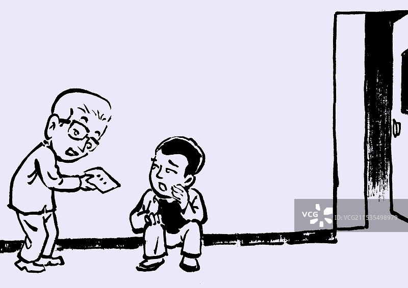 男子在医院病房外与陪床亲属交谈图片素材