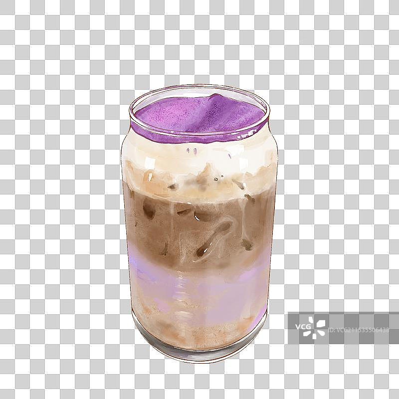 香芋牛奶冰咖啡饮品手绘插画图片素材