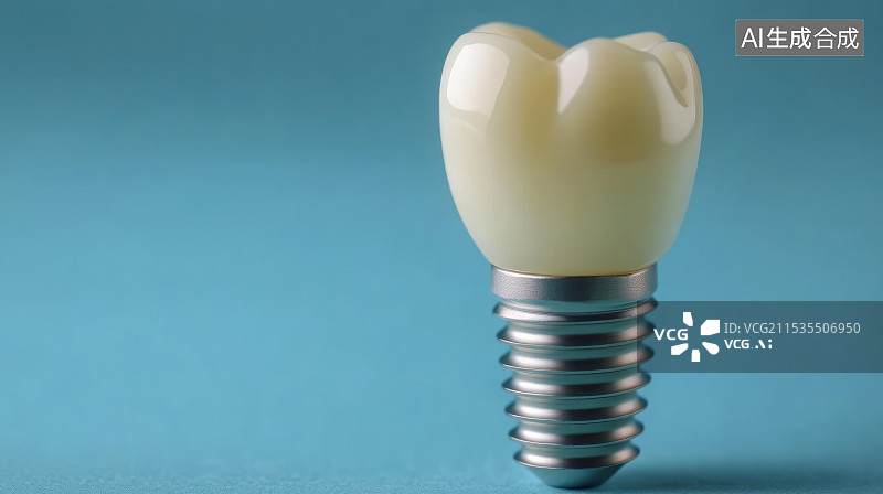【AI数字艺术】3D渲染种植牙牙冠螺纹种植体模型图片素材