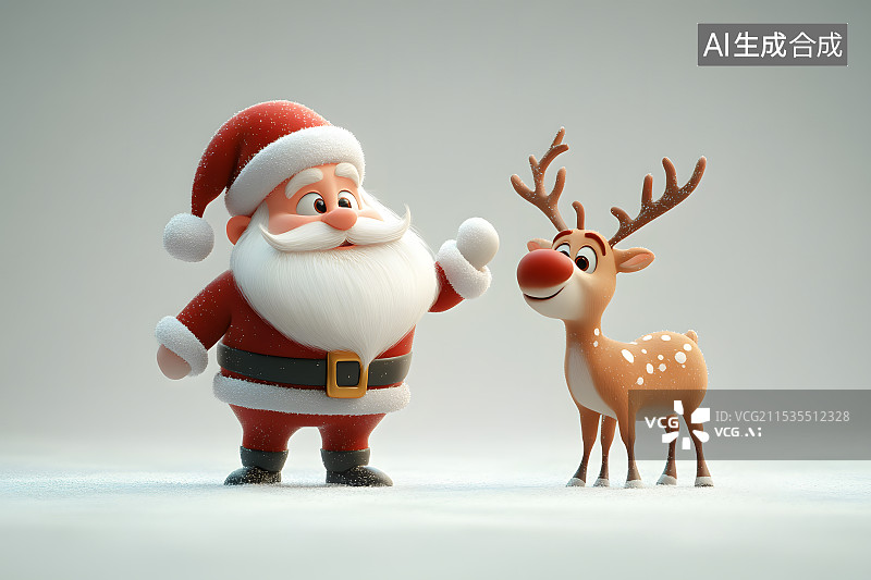 【AI数字艺术】3d圣诞老人和麋鹿圣诞节礼物图片素材