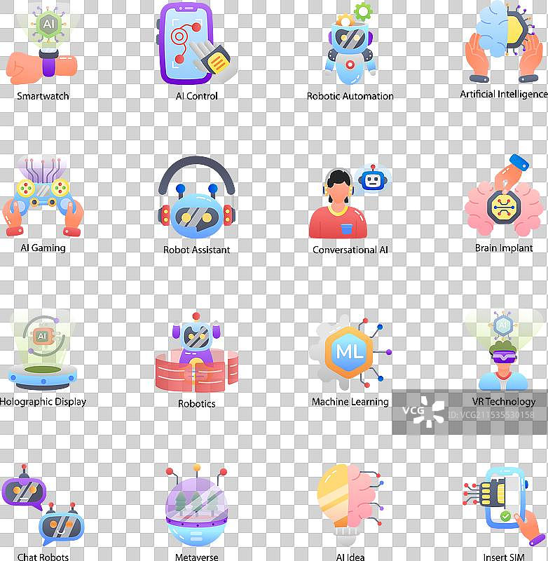 人工智能和机器人技术的平面图集图片素材