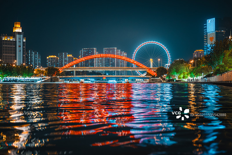 天津海河城市夜景天津之眼图片素材