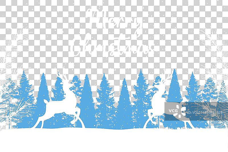 圣诞贺卡，冬季森林与鹿的图案图片素材