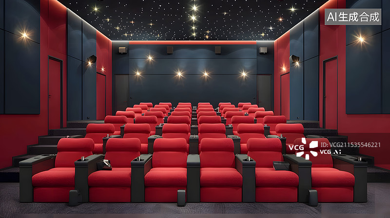 【AI数字艺术】现代化音乐厅电影院红色座椅图片素材