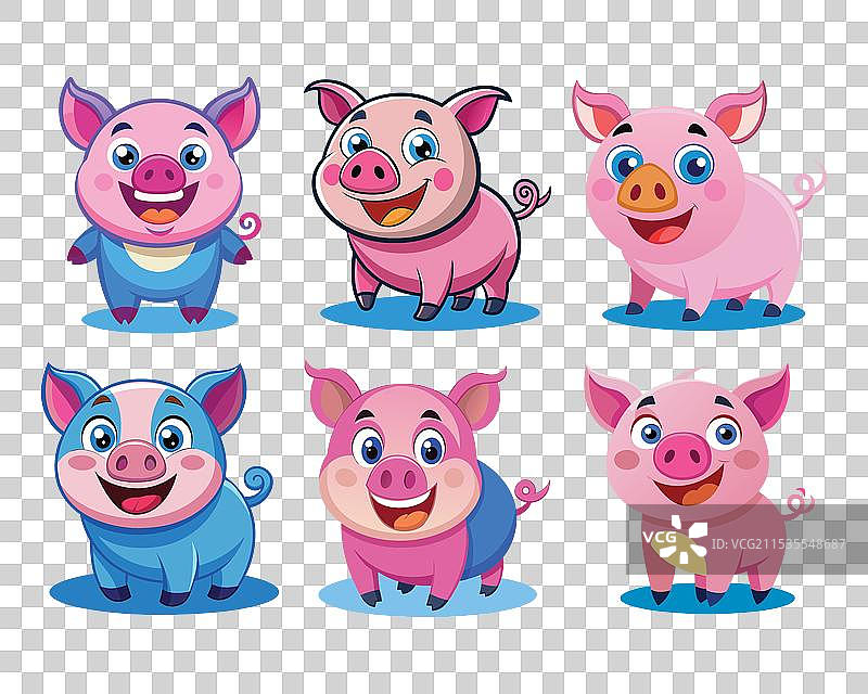 多彩的卡通小猪套装图片素材