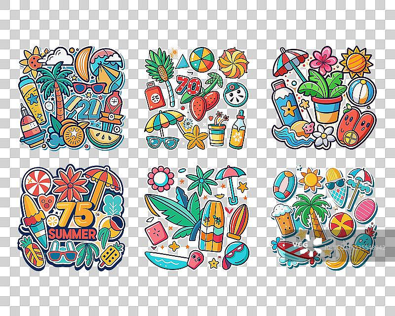 夏季主题贴纸图片素材