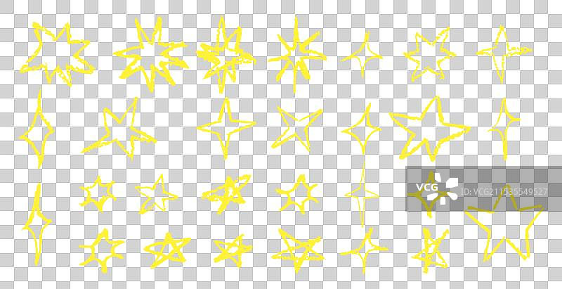 一组有趣的儿童画，黄色星星在黑色背景上。图片素材