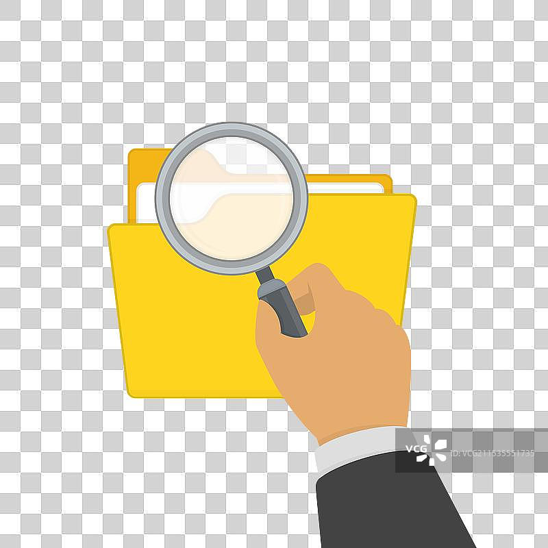 白色背景上的文件夹和放大镜图标图片素材