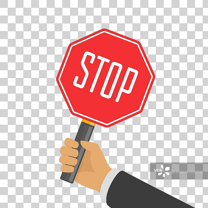 商人手持停止标志说图片素材