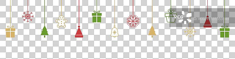 圣诞彩球与雪花装饰的绿色树木图片素材