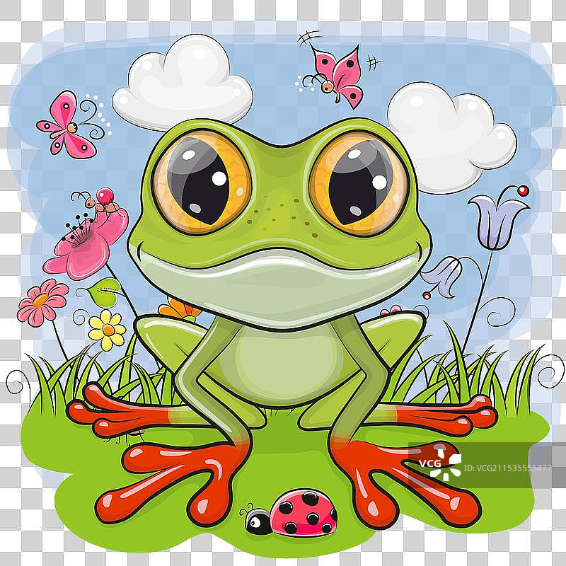 草地上的卡通青蛙图片素材