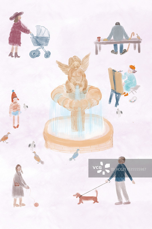 广场上人们在悠闲的行走图片素材