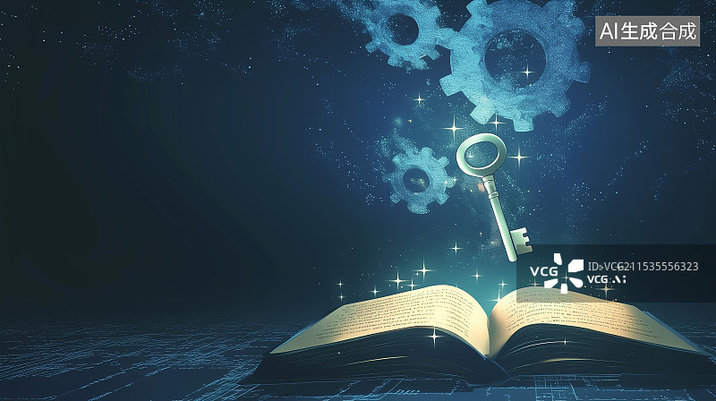 【AI数字艺术】深色背景下的书和钥匙特写图片素材