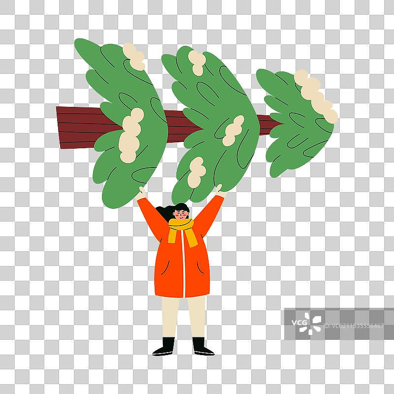 女人搬着圣诞树图片素材