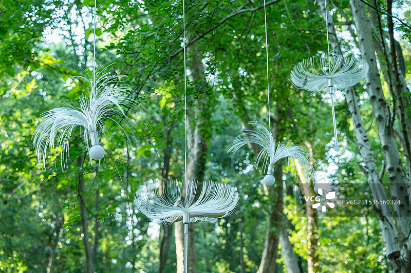 光纤灯水母灯特写镜头，绿色背景图片素材