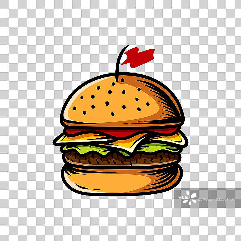 双层芝士汉堡线条艺术风格素描图片素材